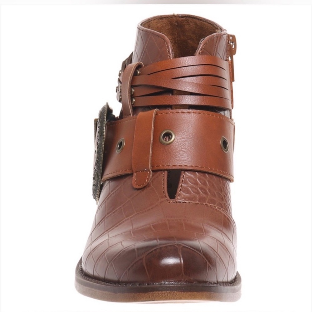 Pierre Dumas Croc-Embossed Ankle Booties - Picture 2 of 3